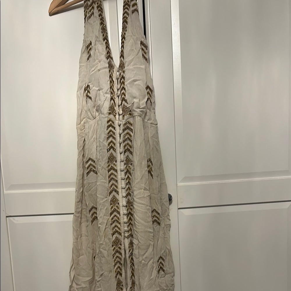 Elegant Cream and Brown Patterned Dress